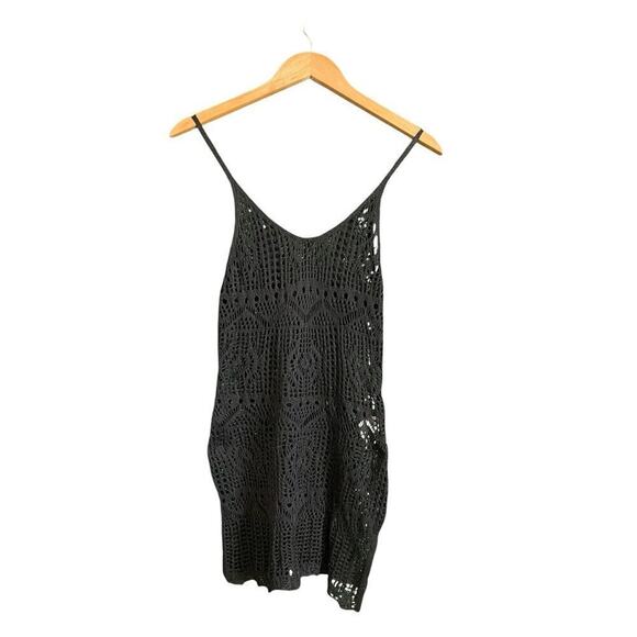 Black Crotchet Tank Top Cover Up Women Size Medium Beach Wear Boho Sheer Whimsy - Picture 3 of 11